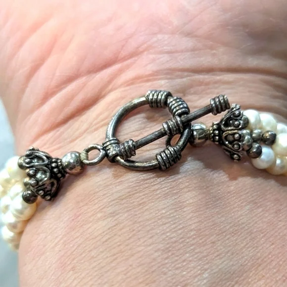 Vintage freshwater pearls, 3 stranded bracelet - Picture 7 of 9